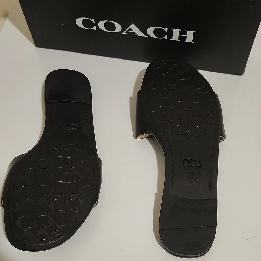 Coach Black Slides with Gold Accents - Picture 3 of 4